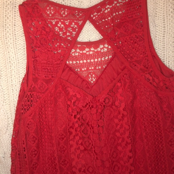 Orange Red Lace Straight Cut Dress - Picture 4 of 6